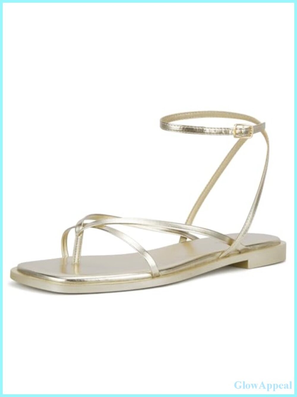 Womens Strappy Ankle Strap Square Toe Flats Sandals Buckle Casual